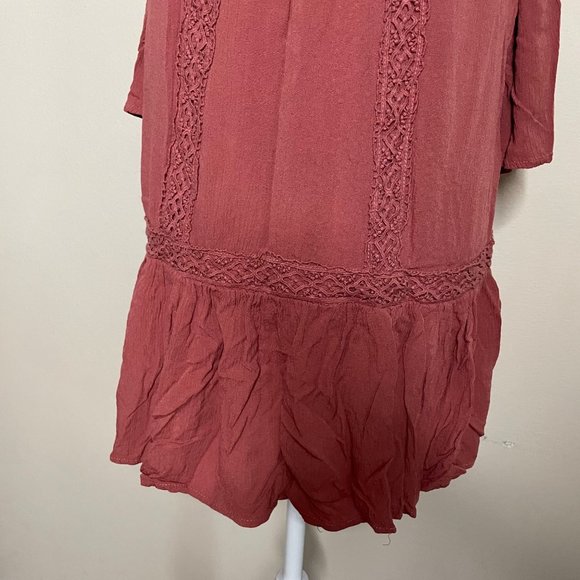 Knox Rose Peasant Boho Lace Peplum Tunic Cold Shoulder 3/4 Sleeves Mauve Size M - Picture 3 of 11